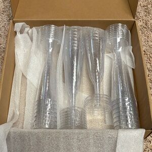 Clear with silver glitter Plastic Champagne Flutes - Set of 28